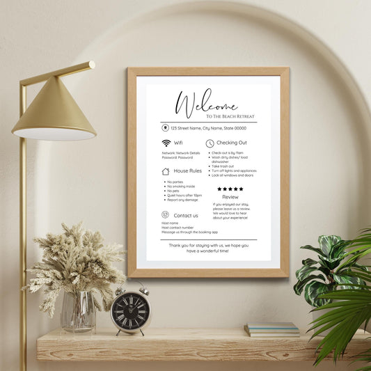 Welcome Sign for Airbnb, Guest Check-in Guide, Editable Short Term Rental Template, STR Printable, Digital Download, VRBO template, Wifi