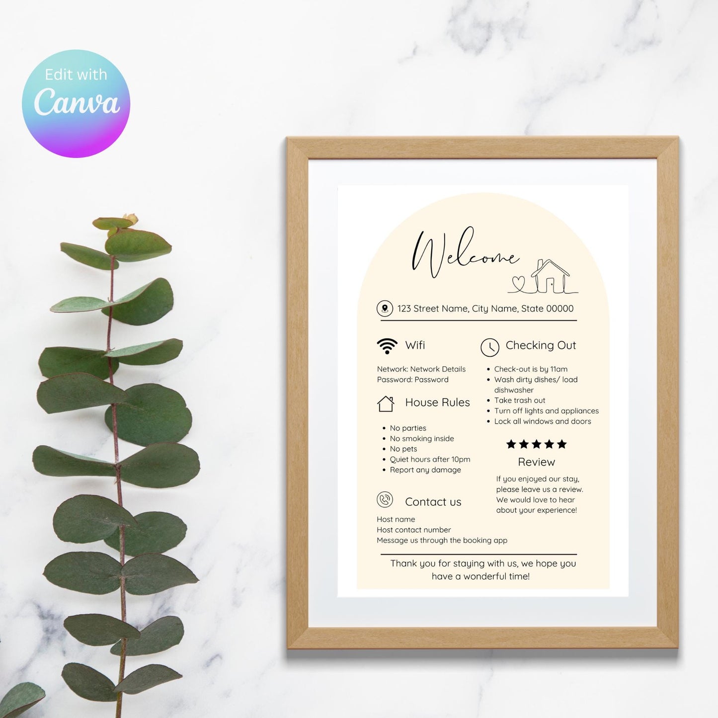 Welcome Sign for Airbnb, Guest Check-in Guide, Editable Short Term Rental Template, STR Printable, Digital Download, VRBO template, Wifi