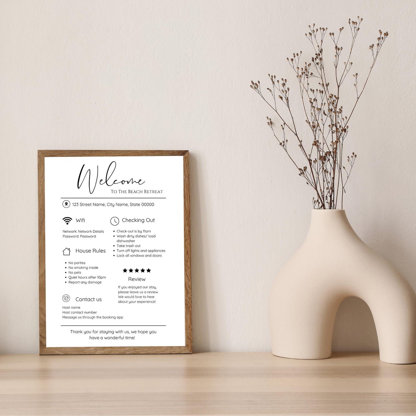 Welcome Sign for Airbnb, Guest Check-in Guide, Editable Short Term Rental Template, STR Printable, Digital Download, VRBO template, Wifi