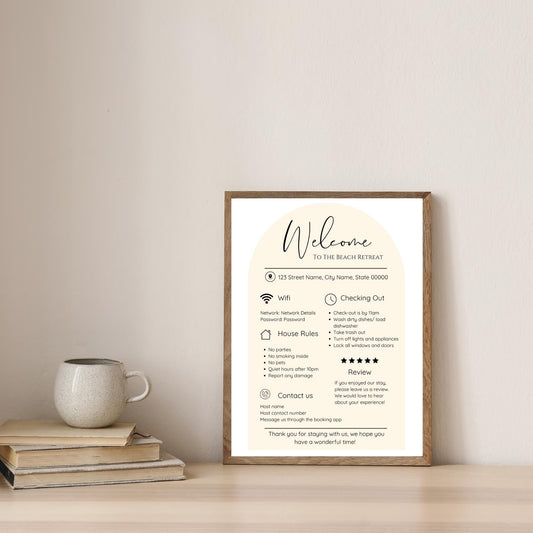 Welcome Sign for Airbnb, Guest Check-in Guide, Editable Short Term Rental Template, STR Printable, Digital Download, VRBO template, Wifi