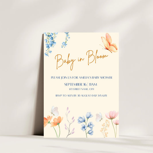 Baby in Bloom Baby Shower Invitation, Editable Template Invite, Digital Baby Shower Invitation, Floral Invite, Gender Neutral, Baby Shower