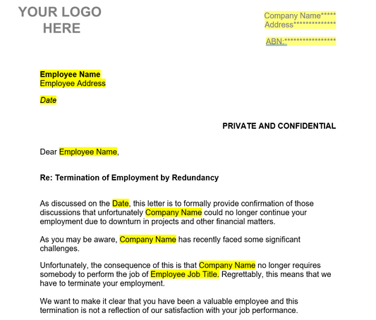 Termination / Redundancy Letter